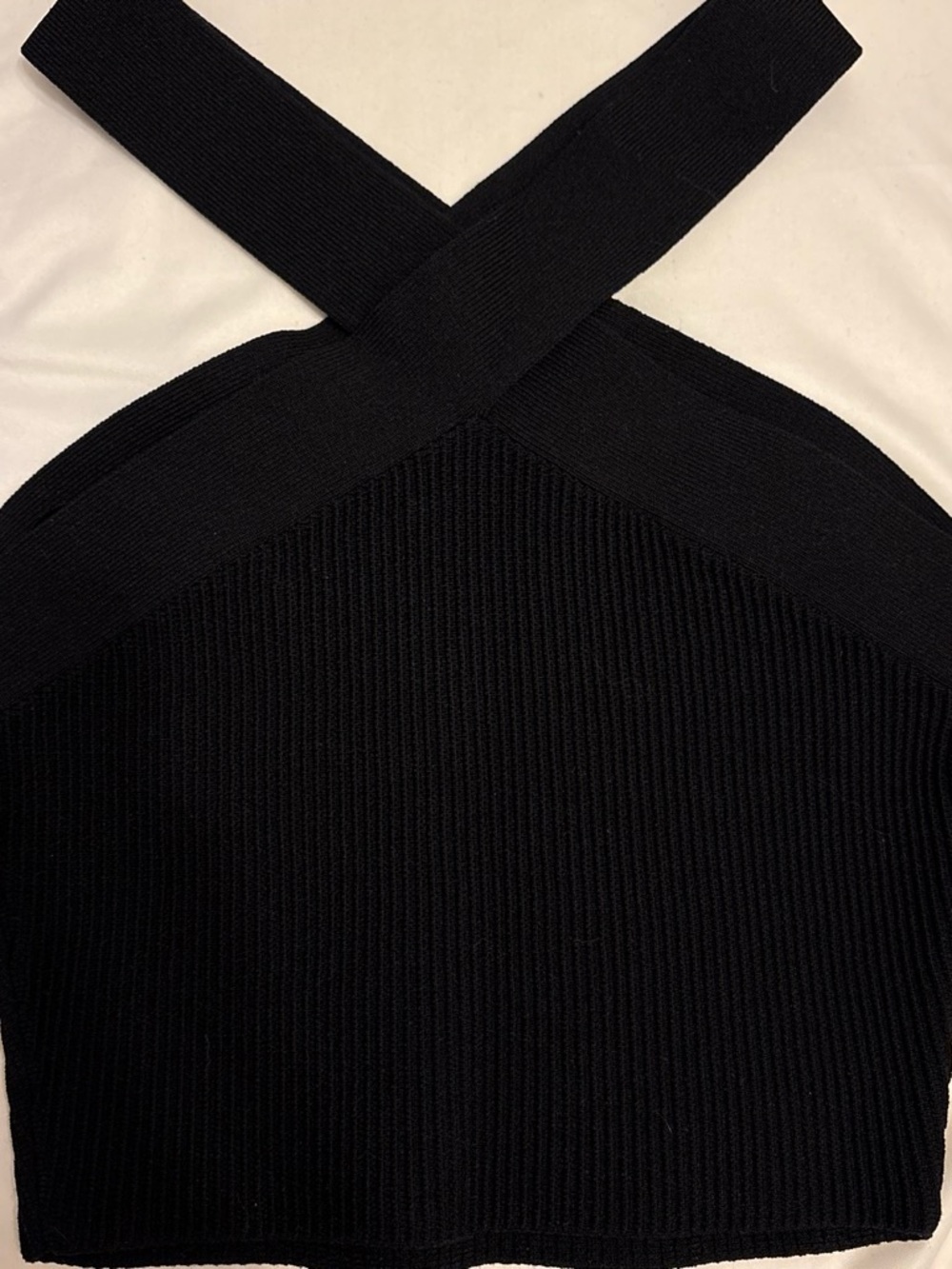 Aritzia Black Ribbed Cross-Front Crop Top